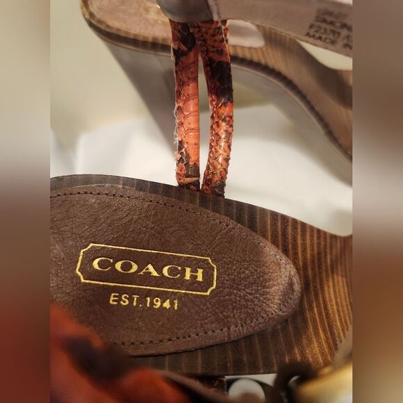 Brand New Coach "Simona" Orange/Tan Snake Waxy Leather Sandals Sz. 9 Ret $328 - Picture 8 of 9